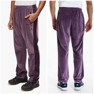 Needles narrow track velour pants, pull up Men's size L, purple. Made in Japan